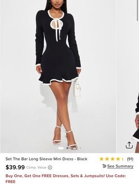 Fashion Nova Black Mini Dress with White Trim